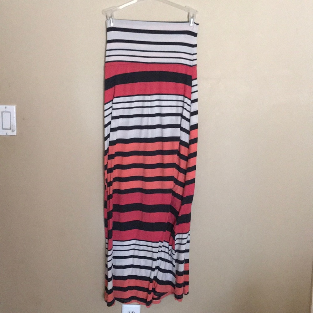 Coral pink, white, and black stripe Maxi skirt